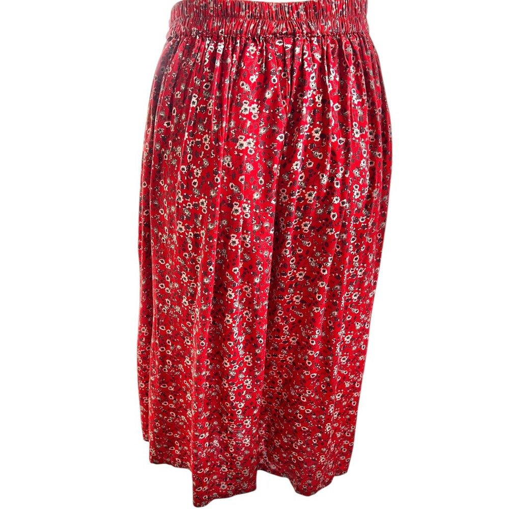 Dalin Women’s Skirt L Rayon Elastic Waist Dress Red Floral Tassel Tie Front - Picture 6 of 15